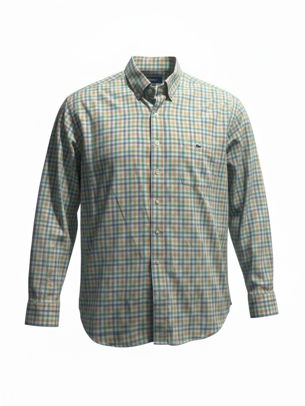 Vineyard Vines Plaid Button Down Shirt XL Slim Fit Tucker Blue Green coastal